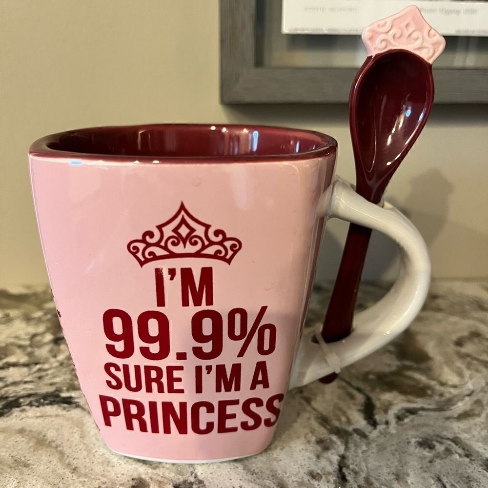 NEW Disney ‘I’m 99.9% Sure I’m a Princess’ Mug w Spoon, Jerry Leigh Design